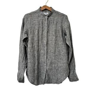 Camixa Women's Linen Button Front Top Size L Gray Beachy Coastal‎ Grandmother
